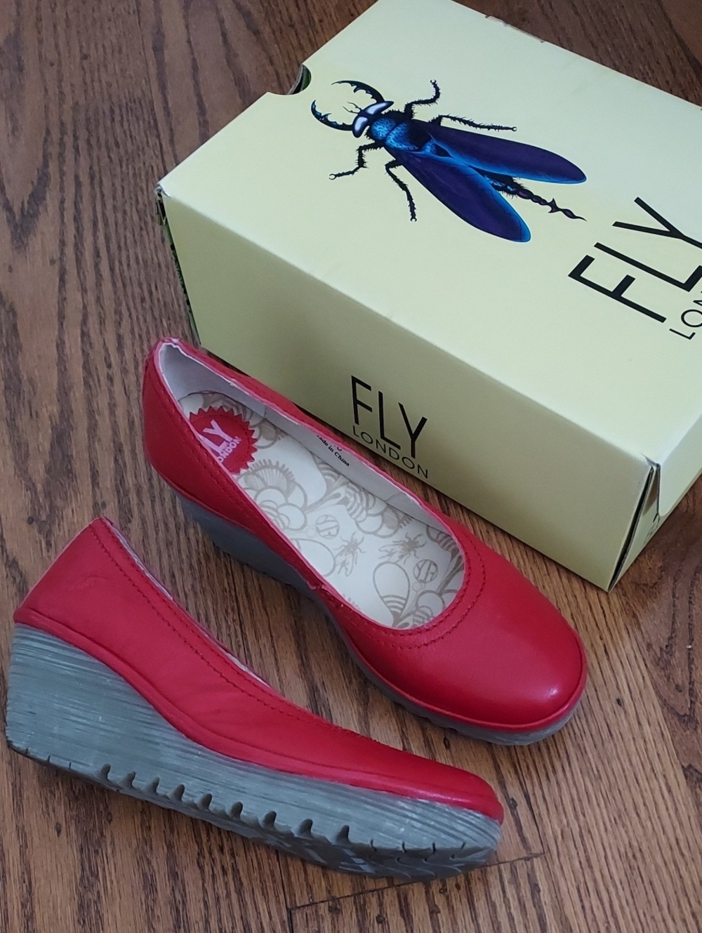 Fly London Yoni Rubi Red Wedge Heels Size 40 With Box